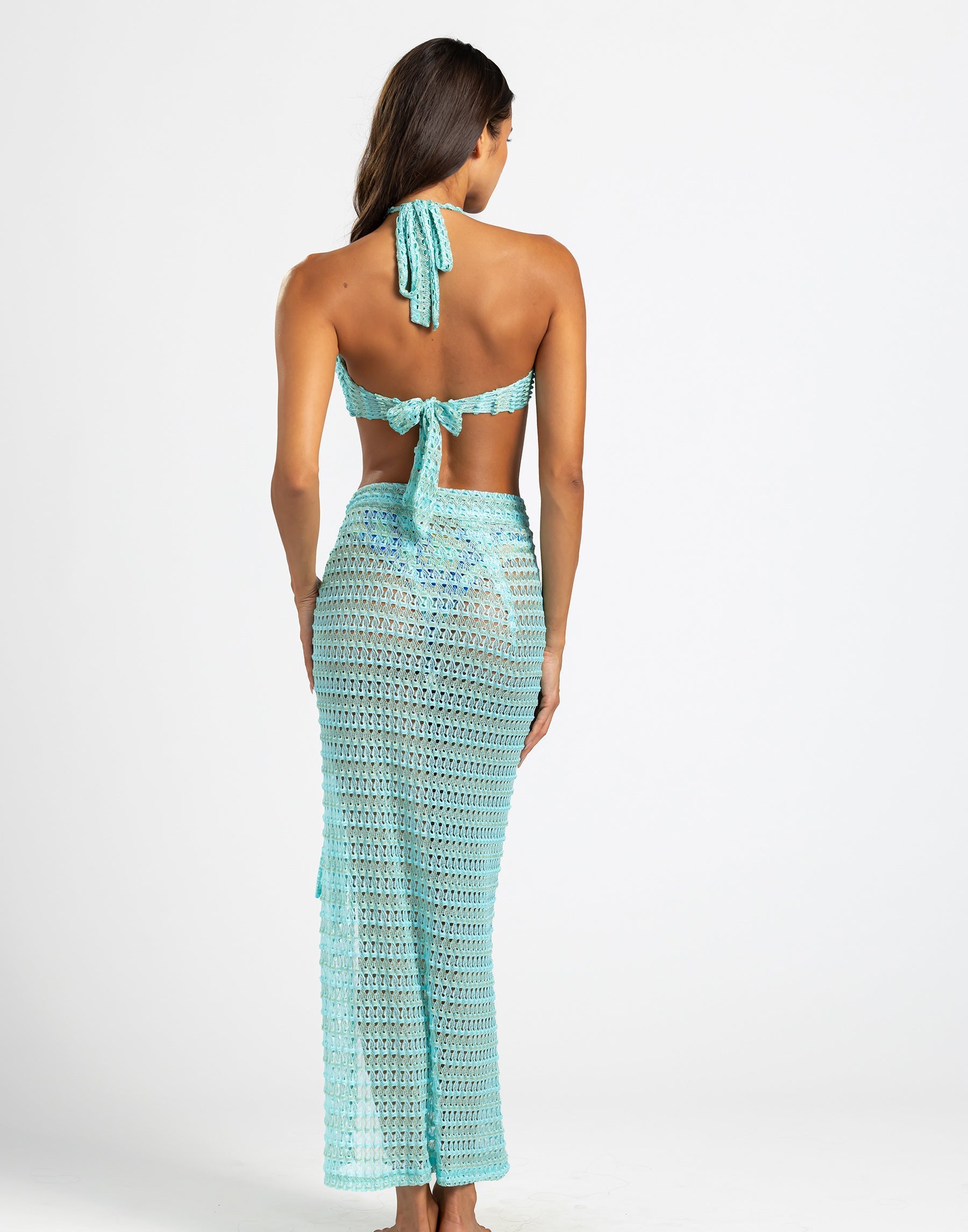Camden Wrap Top Frozen Aqua With Gold Lurex Lined Tie Neck And Back Keyhole Detail Beach Bunny Swimwear